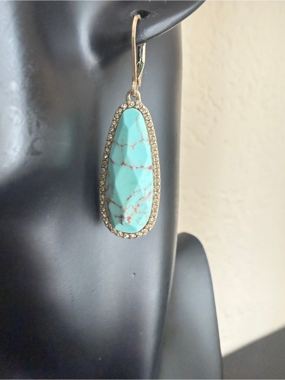 Faceted Faux Turquoise Pave Drop Earrings
